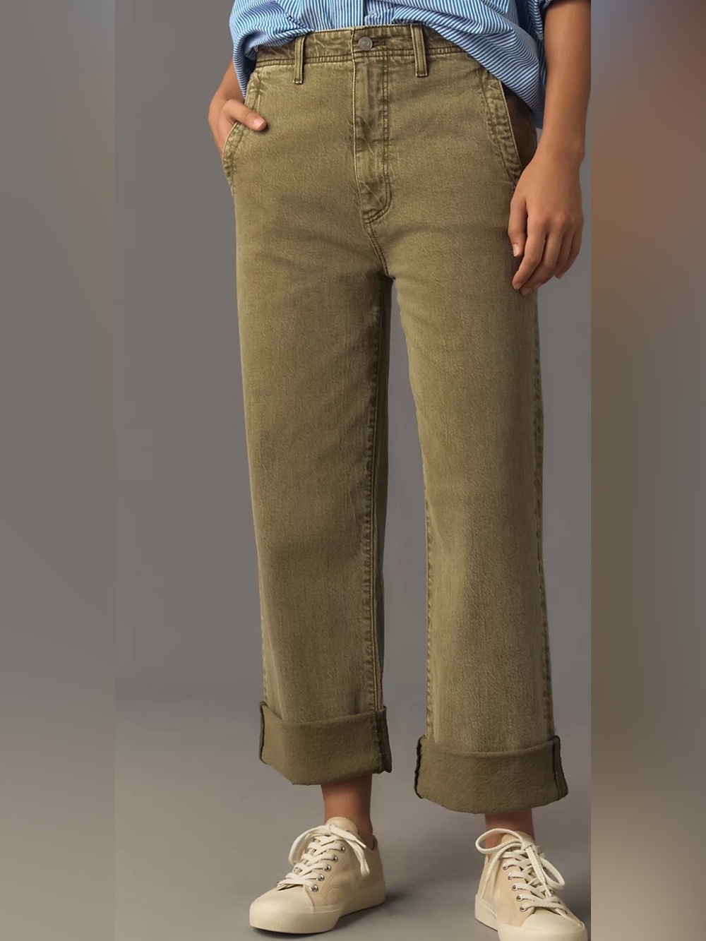 The Lonnie Cuffed High-Rise Crop Jeans by Pilcro army green size 31